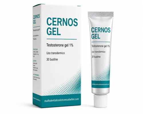 Confezione e tubo di Cernos Gel testosterone 1% transdermico