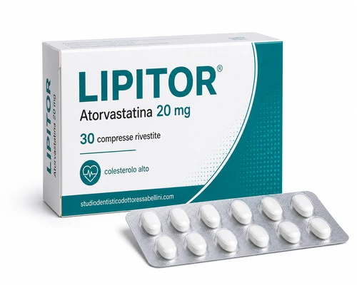 Scatola di Lipitor 20 mg atorvastatina compresse per il colesterolo