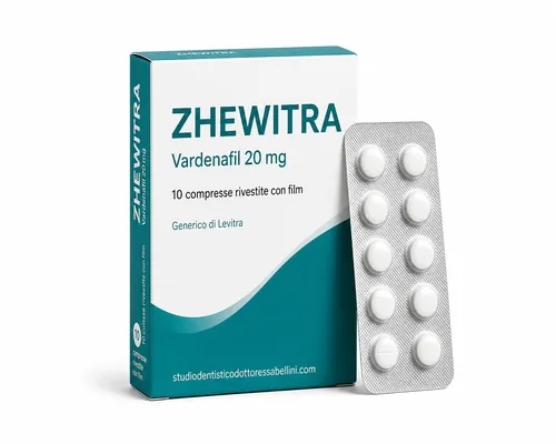 Confezione di Zhewitra 20 mg vardenafil generico compresse per disfunzione erettile
